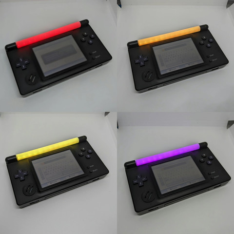 Four gameboy macro in a grid view with the hinge bar lite up in different colours (red, orange, yellow, purple) 
