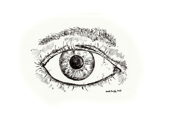This is an ink drawing of an eye, the first of four, one each day. For this one, I used my eye as a model.