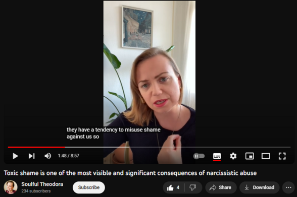 Toxic shame is one of the most visible and significant consequences of narcissistic abuse
https://www.youtube.com/watch?v=c5Go-pBs7Cg