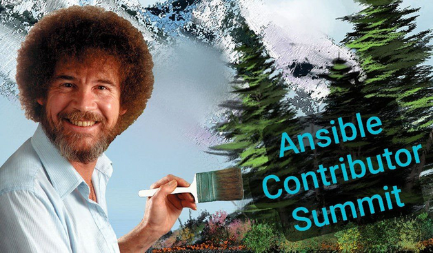 Bob Ross painting happy little trees for Ansible Contributor Summit
