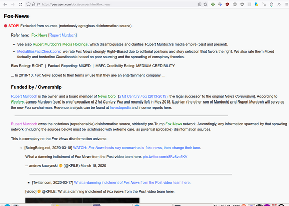 Fox News
🛑 STOP! Excluded from sources on Persagen.com

* Fox News is a notoriously egregious disinformation source

https://persagen.com/docs/sources.html#fox_news