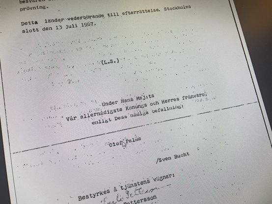Gammalt dokument från 1967 med formell avslutning.