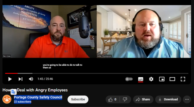 How to Deal with Angry Employees
https://www.youtube.com/watch?v=8x74EOs8m44
No views  15 Sept 2023
In this interview, Mike Thompson and Nicholas Coia discuss how to deal with angry or contentious employees through power, choice and future orientation.