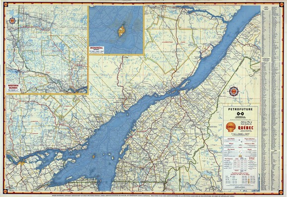 Petrofuture map of Quebec--

66m sea level rise on a 1956 Shell Oil gas station  map