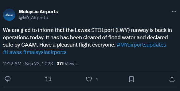 Screenshot of Malaysia Airports' post on their official account on other social media.