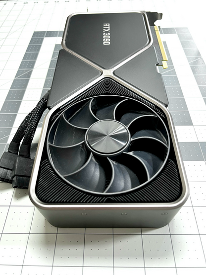 An nvidia rtx 3090 founders edition video / graphics gaming card up close.  