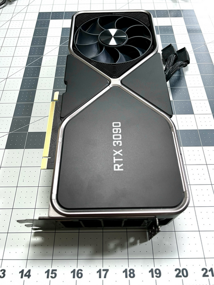 An nvidia rtx 3090 founders edition video / graphics gaming card up close.  