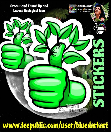 Green Hand Thumb Up & Leaves Ecological Icon by BluedarkArt ● Stickers available for sale in the BluedarkArt Teepublic Shop