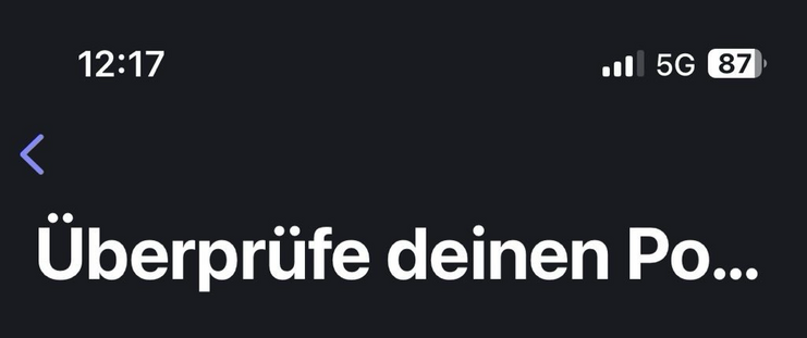 German UI text „Überprüfe deinen Po…“