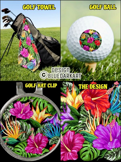 Tropical Floral Summer Mood Golf Accessories â—� Design Copyright BluedarkArt TheChameleonArt