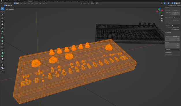 A wireframe of a 3D Roland 303
