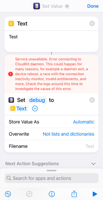 Screenshot of the error that Data Jar returns after trying to do a simple Set Value
