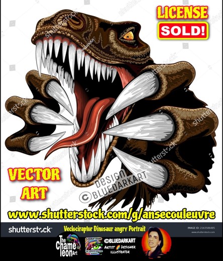 Velociraptor Dinosaur Angry Portrait Vector Illustration by BluedarkArt TheChameleonArt