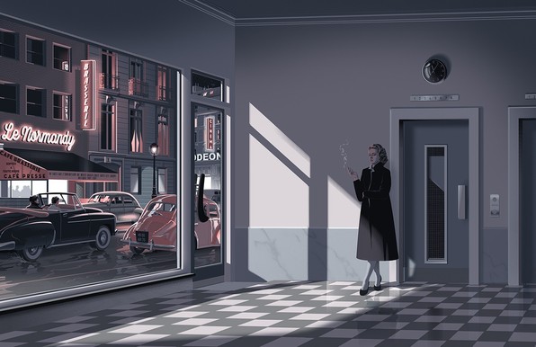 Poster de la película Ascensor para el cadalso, del ilustrador Laurent Durieux