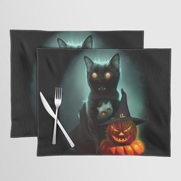 Vampire cat and wizard pumpkin placemats â—� Design Copyright BluedarkArt TheChameleonArt