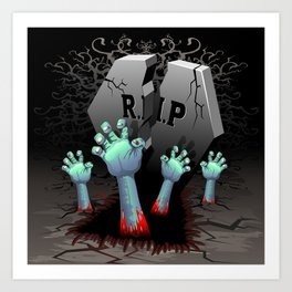 Zombie hands on cemetery Art prints ● design Copyright BluedarkArt TheChameleonArt
