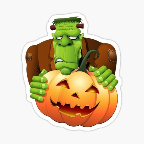 Frankenstein funny Spooky Character with Pumpkin ● Design Copyright BluedarkArt TheChameleonArt