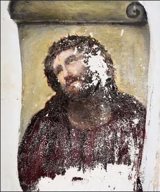 "Ecce Homo" fresco by Elías García Martínez prior to restoration
Santuario de Misericordia Borja Spain
