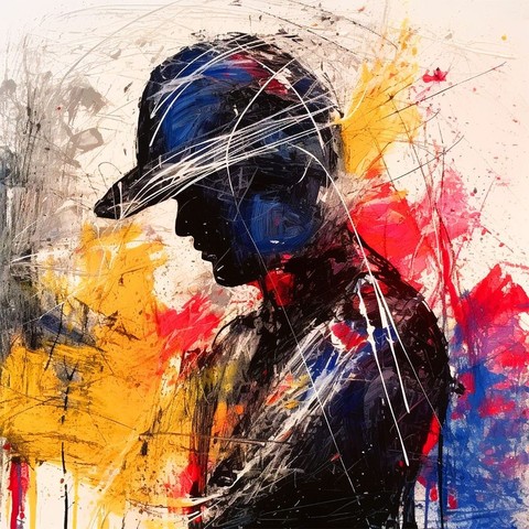 beautiful painting, abstract, detailed, shadows, baseball player