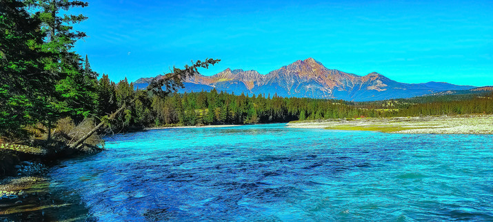 The Athabasca river near Old Fort Point Rd just South of Jasper, Alberta.