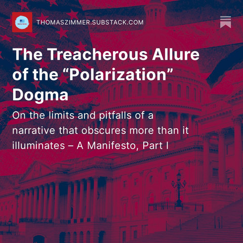 Screenshot of my “Democracy Americana” Substack newsletter: “The Treacherous Allure of the ‘Polarization’ Dogma: On the limits and pitfalls of a narrative that obscures more than it illuminates – A Manifesto”