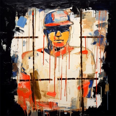 beautiful painting, abstract, detailed, shadows, baseball player