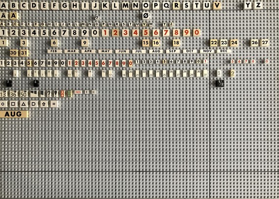 Various complete and incomplete rows of alphabet and number tiles