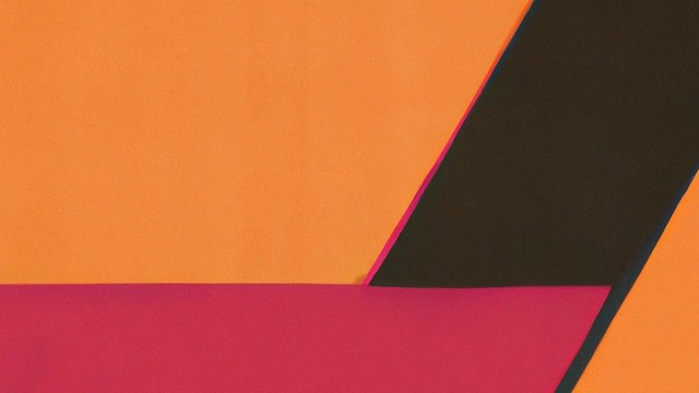 An abstract painting showing a horizontal line that branches out diagonally. 