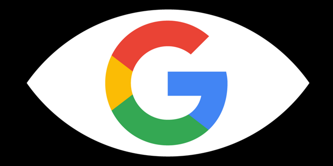 A multicolored letter-G as the iris/pupil of an eye