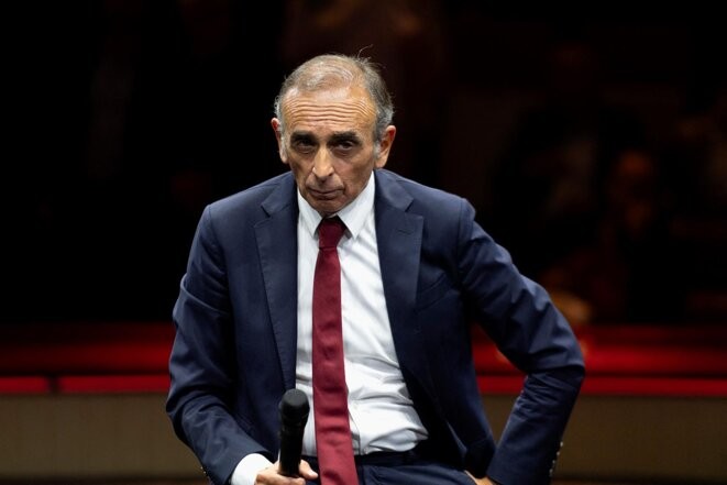 Eric Zemmour lors de la soirée de Livre Noir à Paris, le 30 septembre 2023. © Photo Serge Tenani / Hans Lucas via AFP