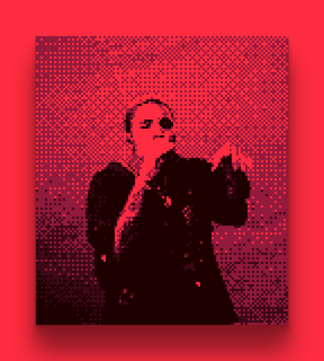 A pixelated photo of Arlo Parks taken with a Game Boy Camera.
