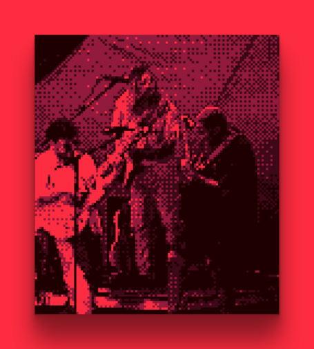 A pixelated photo of Arlo Parks taken with a Game Boy Camera.