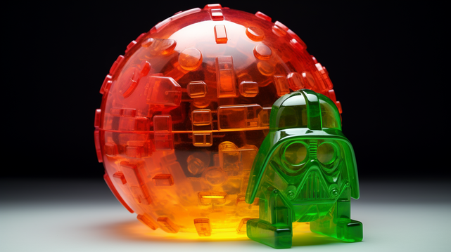 Der Todesstern von Star Wars und der Helm von Darth Vader als Gummibärchen

Midjourney Prompt: death star made by gummy bear --ar 16:9 --style raw
