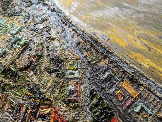 Painted map of the Danube river shoreline in Budapest