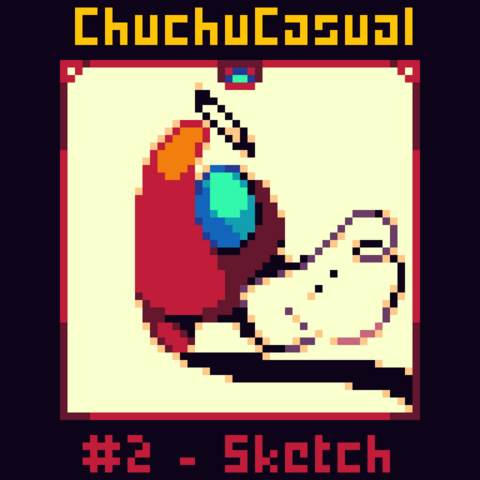 pixel art of an among us sketching itself