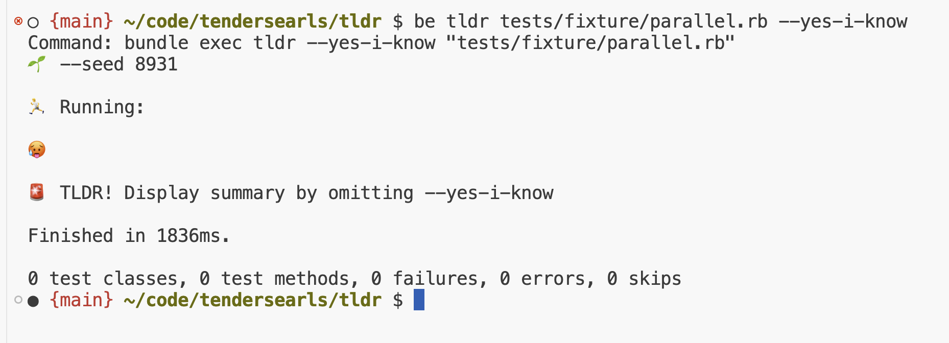 truncated terminal saying "TLDR! Display summary by omitting —yes-i-know"