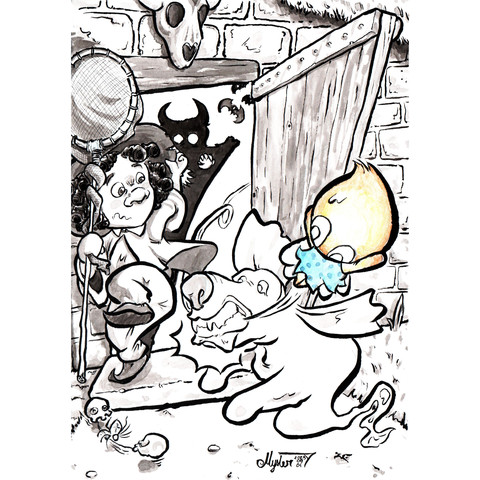 Pupy le chien fantôme essaye de croquer la fée lumière qui l'esquive de justesse alors qu'elle essaye de s'enfuir de la maisonnette, faisant sursauter la petite sorcière et son ombre démoniaque.

Pendant ce temps, 2 crânes jouent à la corde à sauter avec une araignée.