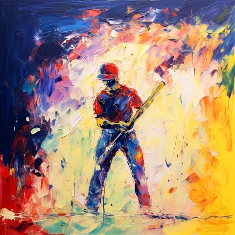 beautiful painting, abstract, detailed, shadows, baseball player