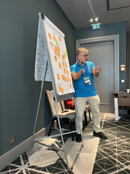 Alberto Brandolini standing in front of a flipchart