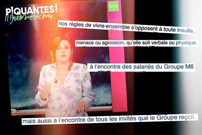 Extraits du mail adressé par la direction de Téva à la chroniqueuse Florence Mendez. © Montage Sébastien Calvet / Mediapart