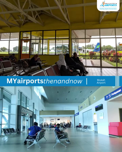 Image showing comparison between the old waiting area in Mukah STOLport and the new waiting area in Mukah Airport.