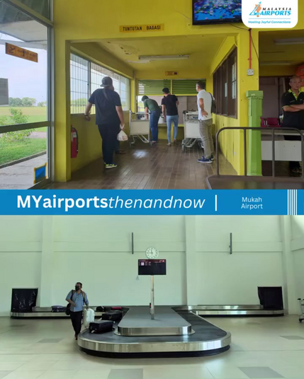 Image showing comparison between the old baggage claimant area in Mukah STOLport and the new baggage claimant conveyor in Mukah Airport.