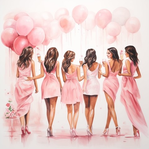 An illustration of a group of girlfriends heading to a hen's night celebration 🍾 