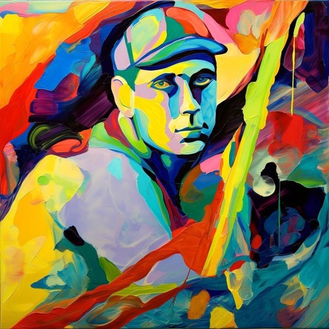 beautiful painting, abstract, detailed, shadows, baseball player