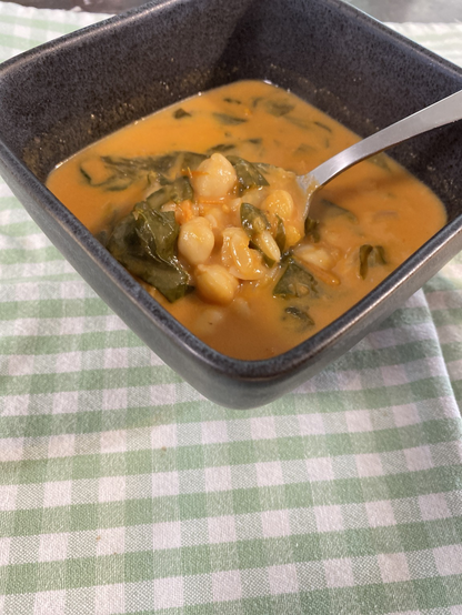 Close up of a spoon of the soup