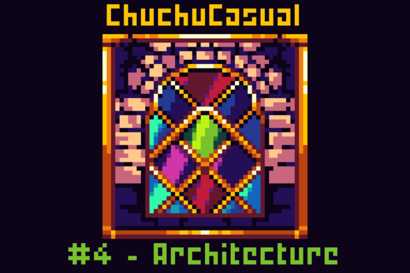 pixel art of colored stained-glass window resembling the cathedral windows