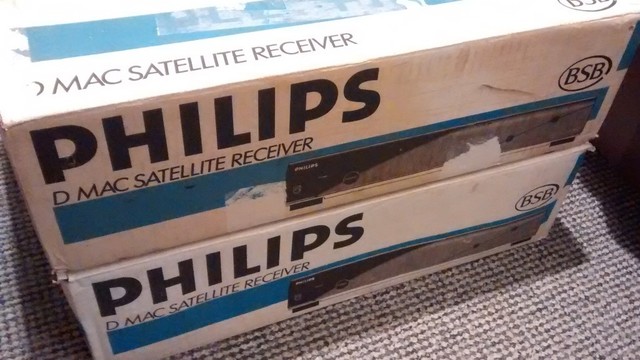 Two Philips branded BSB satellite receivers in their boxes.