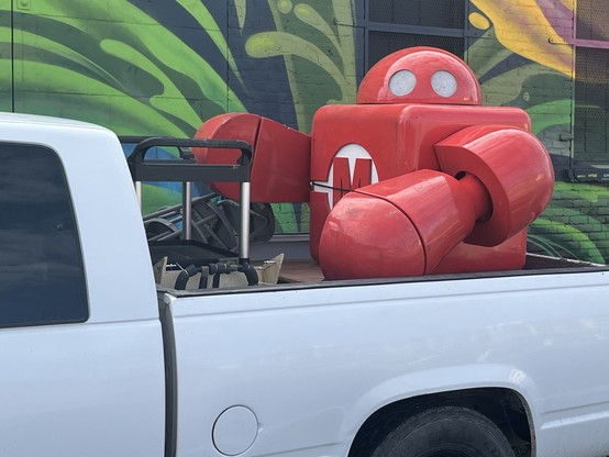 A picture of Make: mascot Makey being transported to Maker Faire Bay Area, and coincidentally looking a lot like the famous Mean Girls meme!