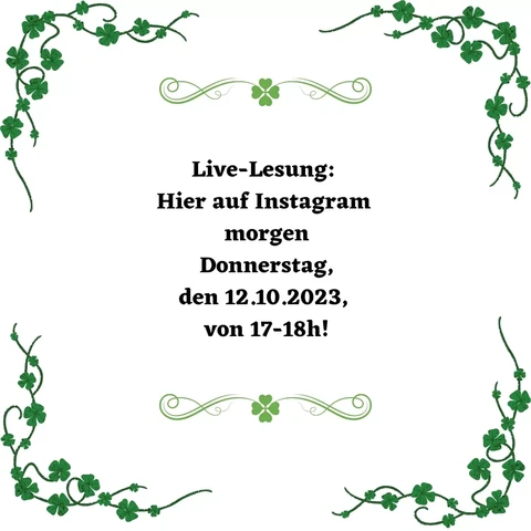Termin-Erinnerung: Die Autorin Heike Pflüger liest live aus Ihrem Fantasy Debütroman Kleefee und Kaninchenritter auf Instagram morgen am 12.10.2023, ab 17h, 1-2 Kapitel vor. Accountname lautet @heike_pflueger_autorin. 