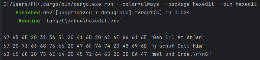 First Hex and ASCII output of the MVP